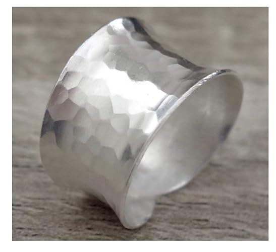 Hammered Sterling Silver Handmade Wide Band Ring, Classic Shiny Finish Wrap Band, Adjustable to Sizes 6-12, Can fit Also as Thumb ring, Gift for Her thumbnail 2