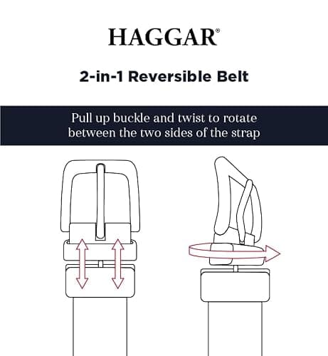 Haggar mens 2-in-1 Reversible Leather Belt for Dress Pants, Jeans, Khakis - Classic, Textured, Casual, Sport thumbnail 6