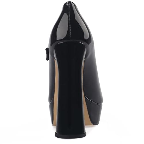 Oh Mispares Women's Chunky Heel Mary Jane Pumps Closed Toe Thick Sole Platform Adjustable Ankle Strap Block High Heeled Pumps Patent Dress Casual Wedding Heels 5 Inch thumbnail 4