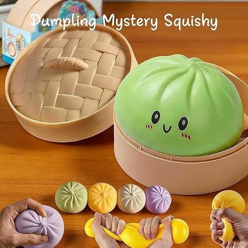 4 - Color Set - Dumpling Squishy Mystery Box,Dumpling Squishy,Cute Anxiety Relief Fidget ,Squeeze Dough Ball Stress Relief Hand Toys with Food Steamer Stretchy Desk Toys thumbnail 4