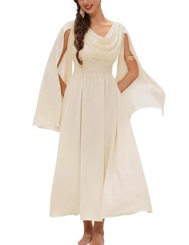Scarlet Darkness Women Renaissance Dress Split Bell Sleeve Cowl Neck Peasant Medieval Dress - Image 1