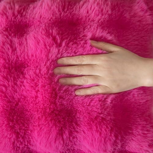Yaertun Pack of 2 Hot Pink Thick Soft Wool Decorative Throw Pillow Covers 18x18 Inch Faux Fur Plush Fluffy Cushion Covers for Sofa Couch Bedroom thumbnail 2