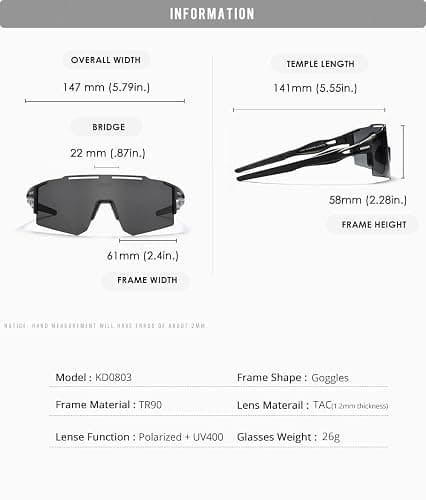GoHZQ Polarised Sports Sunglasses for Men Womens Polarized Cycling Sunglasses UV400 Protection TR90 Superlight Frame Glasses for Skiing, Running thumbnail 6