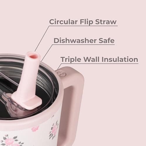 HydroJug Traveler - 40 oz Water Bottle with Handle & Flip Straw - Fits in Cup Holder, Leak Resistant Tumbler-Reusable Insulated Stainless Steel & Rubber Base - Gifts for Women & Men, Wildrose thumbnail 4