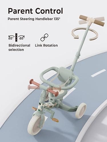 newyoo Lume TR008 Tricycle for Toddlers 1-3, 5-in-1 Push Bike with Parent Handle & Safety Guard, Convertible Balance Bike, Ideal Gift for 1-3 Year Olds, Moss thumbnail 4