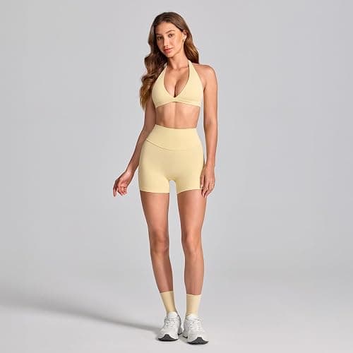 INGIA Deep V-Neck Halter Sports Bra Padded | Low Back, Low Impact, Fitness, Yoga, Workout, Crop Top, for Women thumbnail 4