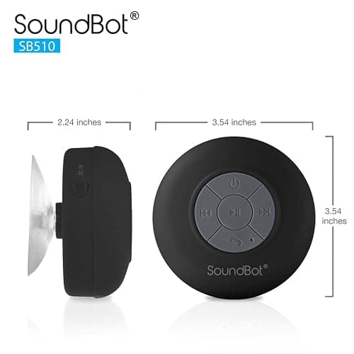 Soundbot SB510 HD Waterproof Bluetooth Shower Wireless Speaker with Speakerphone, Mic, 6-Hour Playtime, Control Buttons & Suction Cup, Powerful Sound Ideal for Bathroom, Travel, or Outdoors (Black) thumbnail 7