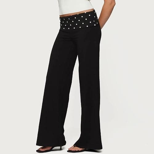 Pivanzore Fold Over Yoga Pants for Women Low Rise Wide Leg Leggings Sweatpants Y2k Cozy Stretchy Foldover Lounge Pants thumbnail 4