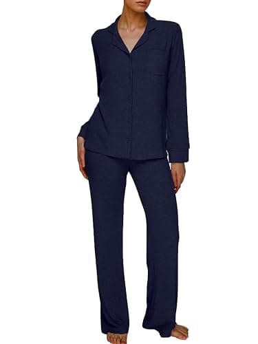AnotherChill Women's Pajamas Set Long Sleeve Button Down Ribbed Knit 2 Piece Sleep Sets Loungewear Soft Pjs - Image 1