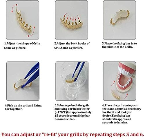 canjoyn Rainbow Grillz Vampire Fangs 6 Teeth Top Bottom Set, Gold, One Size thumbnail 3
