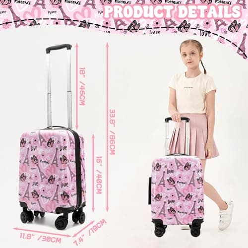 Esteemly Kid's Luggage Set 3 Piece Suitcase Set 16" Hardside Luggage with Spinner Wheels Girls Carry on Toddler Travel Rolling Suitcase with Duffle Bag Neck Pillow Airline Approved thumbnail 2