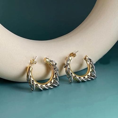 Chunky Gold Hoop Earrings Statement 18K Gold Plated C Hoop Earrings Stainless Steel Thick Hypoallergenic Hoops Earrings for Women thumbnail 3