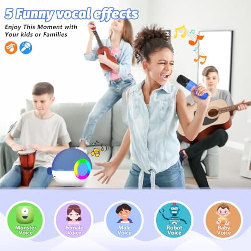 goopow Mini Karaoke Machine Speaker for Kids Adults, Portable Bluetooth Microphone Song Toys with LED Light, Best Chritmas Birthday Festival Gift for 3 4 5 6 7 8+ Year Old Girls Boys (Blue-2MIC) thumbnail 5