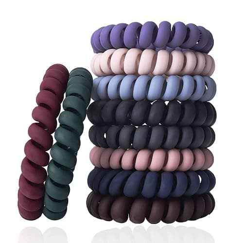 Spiral Hair Ties Set - 10 Piece Medium Coil Elastics for Thick Hair, Multicolor No-Crease Telephone Cord Plastic Ties for Women and Girls (Matte Color) - Image 1