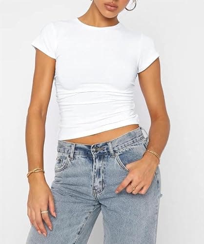 VELISDE Women's 3 Pack Short Sleeve Shirts Basic Slim Fit Crop Tops Going Out Tops 2024 Spring Summer Tight Tees Y2k Clothes thumbnail 3