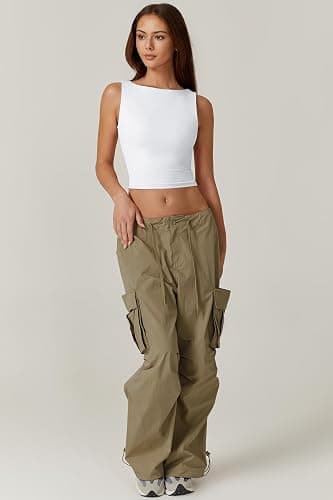 QINSEN Women's Sexy Open Back Sleeveless Crop Tank High Neck Slim Fit Cropped Tee Shirt Y2k Tops thumbnail 3