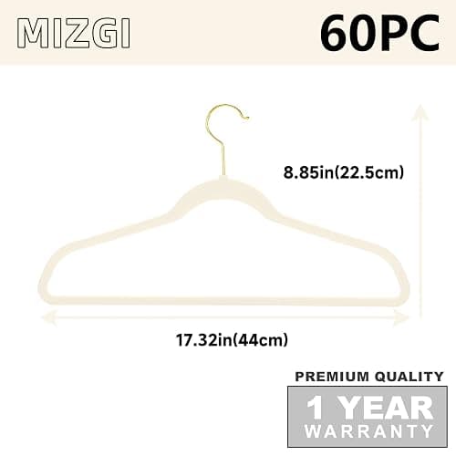 MIZGI Ivory Velvet Hangers 60 Pack,Premium Gold Clothes Hangers Non-Slip Felt Hangers,Sturdy Ivory Hanger Heavy Duty Coat Durable Suit Hanger for Space Saving, No Flocked Marks thumbnail 2