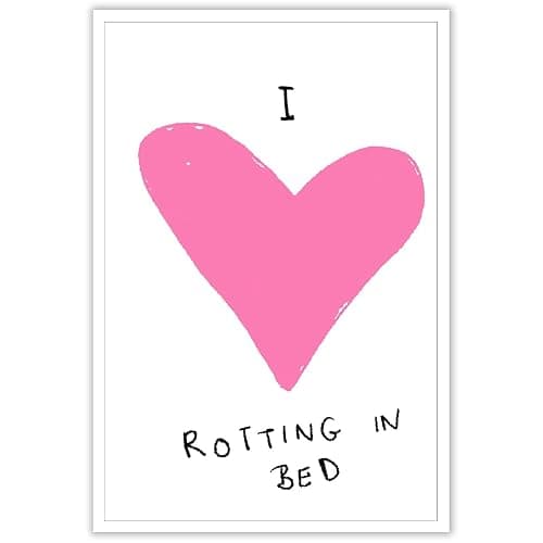 Trendy I Love Rotting In Bed Posters Pink Heart Quotes Illustration Canvas Wall Art Modern Preppy Minimalist Aesthetic Prints Painting For Home Bedroom Dorm Wall Decor 8x12in Unframed - Image 1