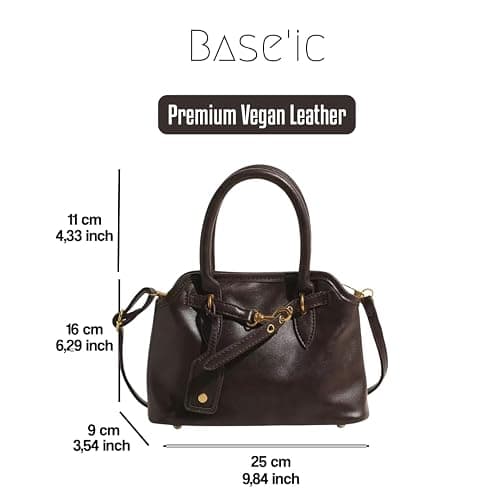 Base'ic Women’s Vintage Style Vegan Leather Crossbody Bag – Multi-Compartment Tote with Adjustable Strap & Belt Detail thumbnail 9