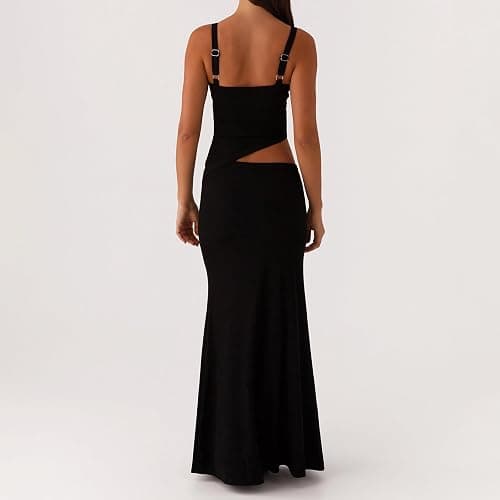 ensswliz Sexy Cut Out Maxi Dress for Women Spaghetti Strap Backless Bodycon Dress Y2k Hollow Sleeveless Formal Long Dresses thumbnail 6