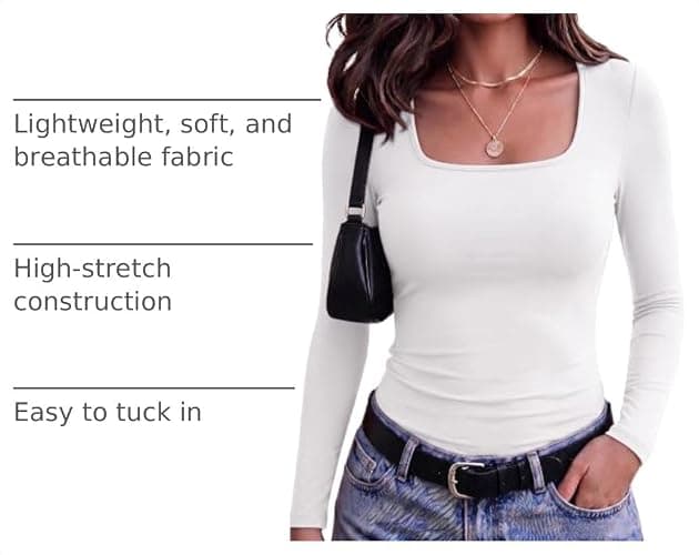 Zeagoo Long Sleeve Shirts for Women Square Neck Slim Fit Top Fall Basic Tee | Women 2026 fall clothes, scoop neck, business work top, undershirt tee thumbnail 4