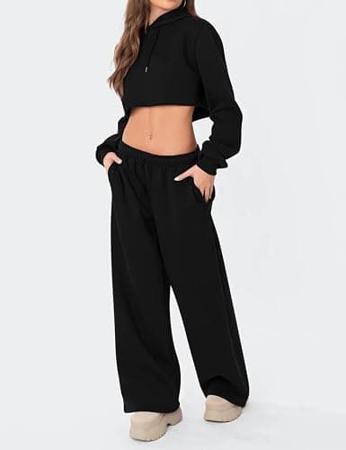 HeSaYep Women's Fleece Lined Sweatpants Wide Leg Thermal Winter Warm Baggy Sweat Pants with Pockets thumbnail 6