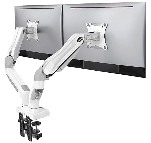 HUANUO Dual Monitor Stand - Full Adjustable Monitor Desk Mount Swivel Vesa Bracket with C Clamp, Grommet Mounting Base for 13 to 32 Inch Computer Screens - Each Arm Holds 4.4 to 19.8lbs - Whtie - White - Image 1