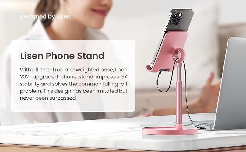 LISEN Pink Vanity Girls Room Decor Kitchen Accessories, Cute Pink Cell Phone Stand Bathroom Living Room Essentials Decor Offices Desk Accessories for iPad mini Phone Holder 4-10 in thumbnail 9