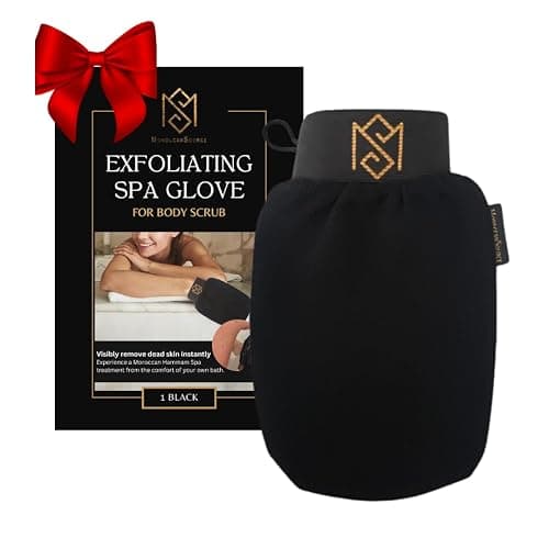 Exfoliating Glove Mitt Body Scrubber - For Dead Skin Scrubbing and Deep Pore Cleansing - Dead skin remover Shower Glove - Pack of 1 Black - by MoroccanSource - Image 1