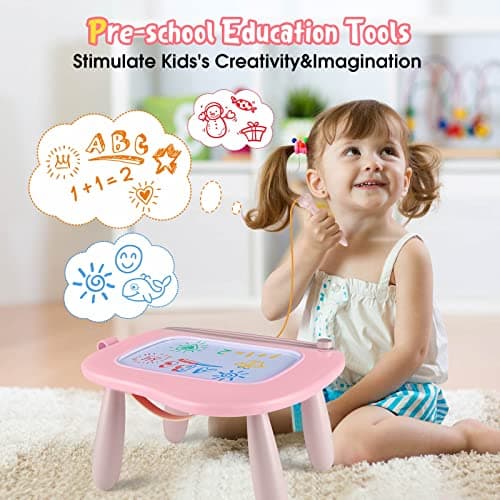 Smasiagon Magnetic Drawing Board for Kids, Toddler Toys for 1-2 Year Old Girl, Portable Doodle Board Pad Learning and Educational Toys for Ages 1 2 3 Year Old Baby Girl Birthday Gift（Pink） thumbnail 6