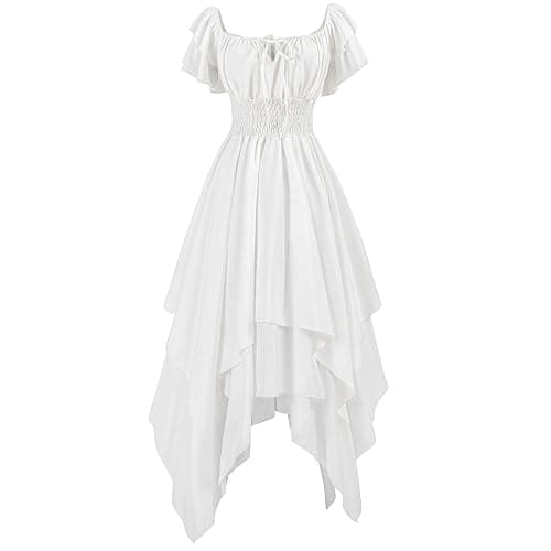 FCCAM Chemise Renaissance Dress Women Short Sleeve Corset Cottagecore Ren Faire Dress Costume with Pockets - Image 1