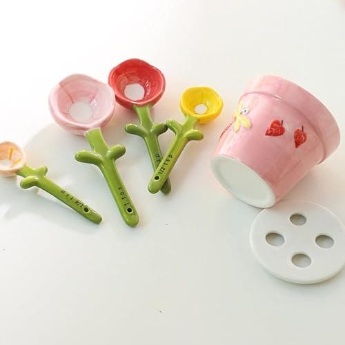 hobbyme Sunflowers Measuring Spoons and Cups Set, Cute Ceramic Measuring Spoons, Baking Sunflowers Measuring Spoon with Holder for Milk Powder Sugar Salt Wet Dry Ingredients thumbnail 3