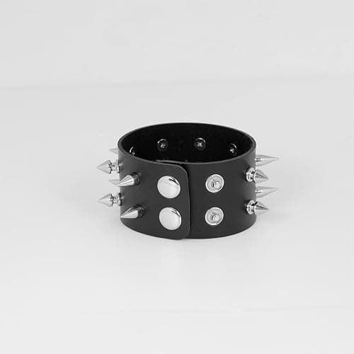 Manfnee Punk Gothic Bracelet for Men Women Leather Spike Rivet Metal Studded Wristbang Cuff Black thumbnail 6