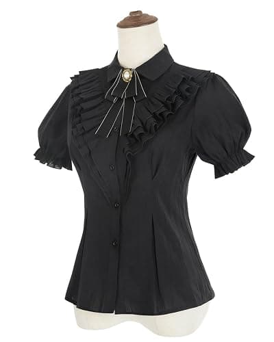 Nuoqi Victorian Blouse Women Black Ruffle Edwardian Shirt Short Cotton 1800s Vintage Top with Bow thumbnail 3