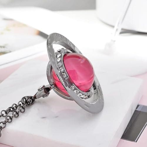 ZHAOZHAO Colorful Necklaces of Saturn for Women | Punk Saturn Planet Pendant Necklace(Black Purple) thumbnail 3