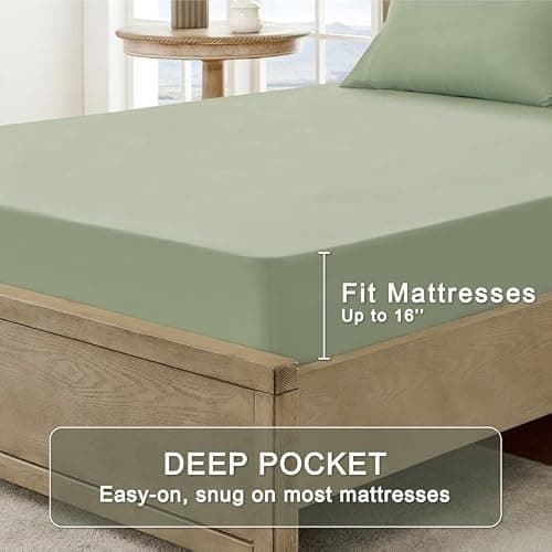 FreshCulture Queen Sheet Set - Ultra Soft Sheets for Queen Size Bed - Brushed Microfiber - Deep Pockets - Easy Care - Cooling & Breathable - 4 Pieces Hotel Luxury Queen Bed Sheets (Sage Green) thumbnail 3