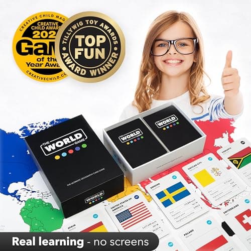 The World Game - Geography Card Game - Educational Games for Kids, Family and Adults - Cool Learning Gift Idea for Teenage Boys & Girls 8-12 with Map thumbnail 3
