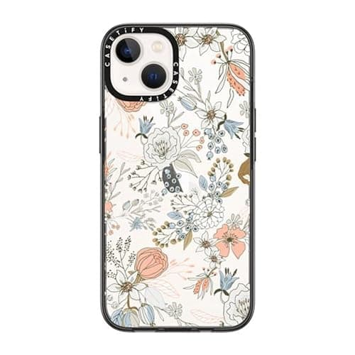 CASETiFY Compact iPhone 14 Case [4 ft. 2X Military Grade Drop Protection/Slim/Lightweight] - Abstract Modern Coral White Pastel - Clear Black - Image 1