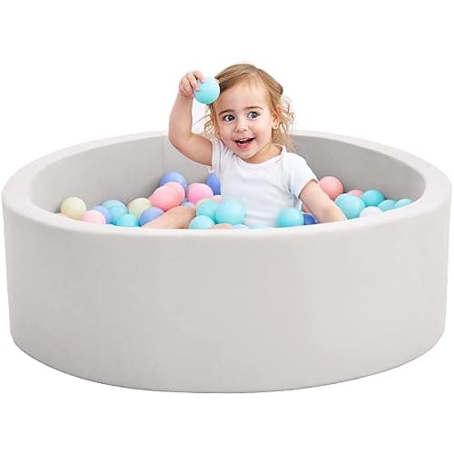Foam Ball Pit for Toddlers, 35 Inch Baby Ball Pit Soft Round and Easy to Set or Clean, Baby Playpen Ball Pool is Ideal Gift for Kids-Balls NOT Included - Light Gray