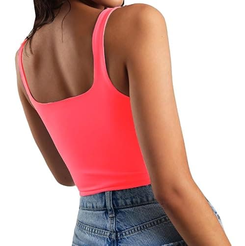 Artfish Women's Sleeveless Strappy Tank Square Neck Double Layer Workout Fitness Casual Basic Crop Tops thumbnail 2