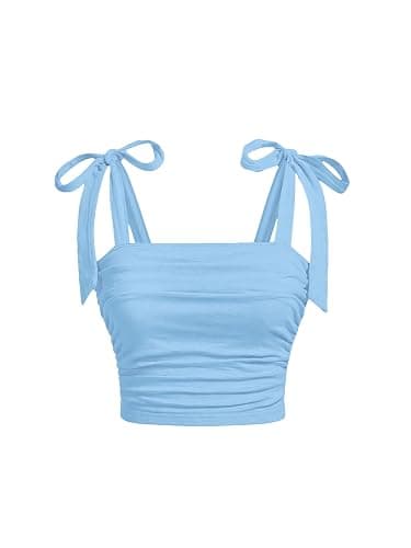 SOLY HUX Girl's Square Neck Crop Tank Top Sleeveless Bow Tie Camisole Ruched Cute Clothes - Image 1