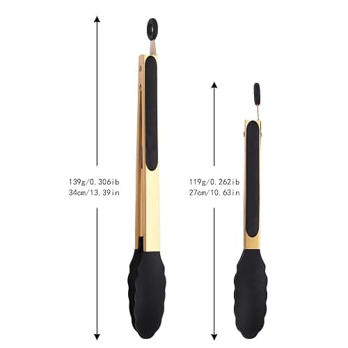Mafier Stainless Steel Classic Kitchen Serving Food Party Gold Tongs 9" and 12" Cooking Tong with BPA Free Silicone Tips, Dishwasher Safe Serving Tools(set of 2) thumbnail 3