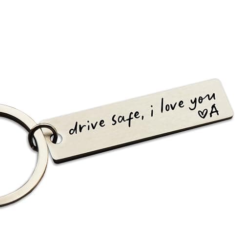 HubbgDesign Key Chain Drive Safe I Love You Engraved Initial Personalized Gift for Husband Boyfriend - Image 1