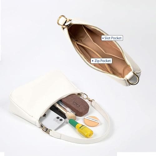 VODIU Shoulder Bag for Women, Clutch Tote Handbags Small Purse Hobo Bag | Cute White Purse with 2 Removable Straps and Zipper Closure; Use as an Underarm, Crossbody, Clutch, or Tote Bag thumbnail 6