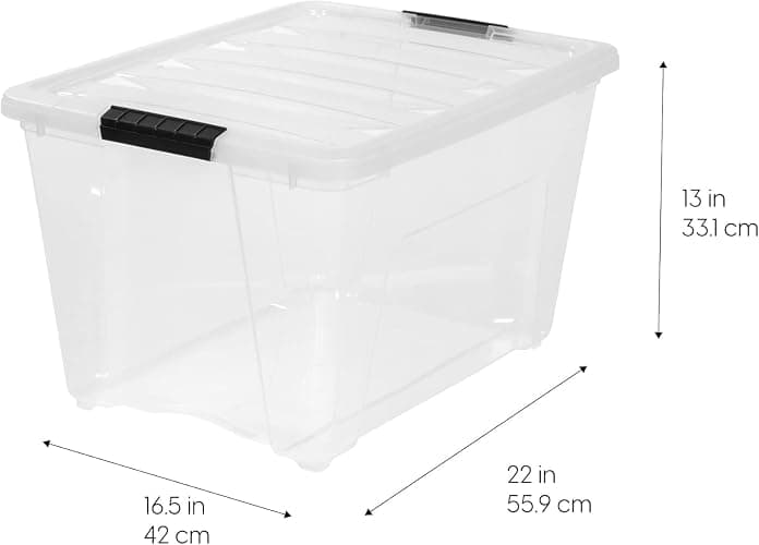 IRIS USA 54 Qt Stackable Plastic Storage Bins with Lids, 6 Pack - BPA-Free, Made in USA - See-Through Organizing Solution, Latches, Durable Nestable Containers, Secure Pull Handle - Clear thumbnail 3