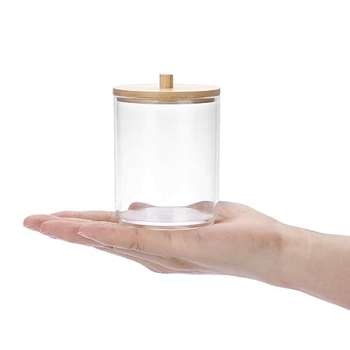 SUMTree 2 Pcs 10 Ounce Plastic Cotton Swab Holder with Bamboo Lids | Acrylic Cotton Bud Qtip Holder Dispenser Bathroom Jar Canister for Bathroom Accessories for Bathroom, Vanity, Dressing Table thumbnail 4