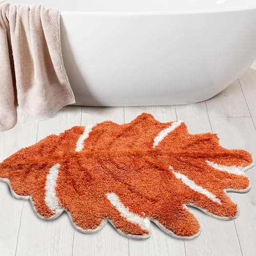 Hexagram Fall Bathroom Rugs, Fall Maple Leaf Bath Mats for Bathroom, Farmhouse Fall Rugs for Bathroom Decorations for The Home, Holiday Cute Maple Leaf Autumn Thanksgiving Decor Non-Slip 18x28 Inches - Image 1