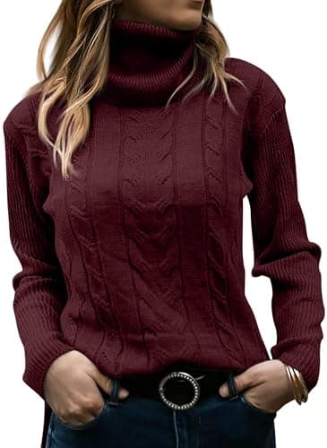 Langwyqu Womens' Turtleneck Long Sleeve Cable Knit Sweaters - Image 1