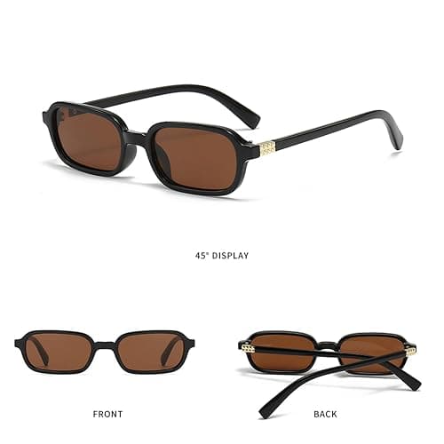 ADE WU Rectangle Sunglasses for Women Vintage Trendy 90s Tiny Rectangular Sun Glasses - Black/Brown - 54 Millimeters thumbnail 5