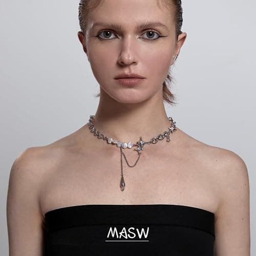 Fashion spliced ​​clavicle chain breeding irregular star pearl necklace women's jewelry silver metal choker personality chunky necklace teardrop shape tassel clavicle chain thumbnail 2